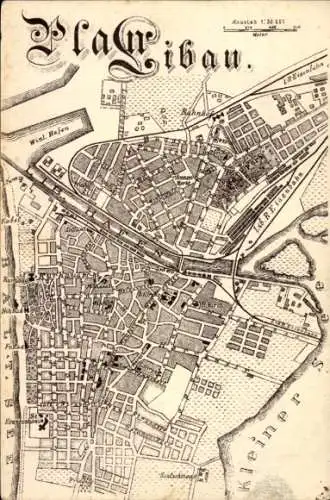 Stadtplan Ak Liepaja Libau Lettland, Hafen, Eisenbahn