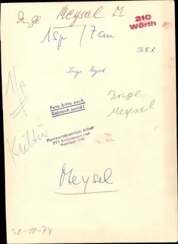 Ak Schauspielerin Inge Meysel, Portrait, Autogramm