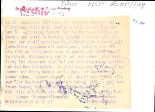 Ak Schauspieler Will Quadflieg, Portrait, Autogramm