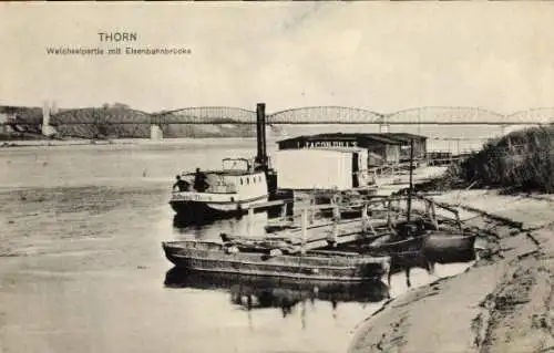 Ak Toruń Thorn Westpreußen, Weichsel, Eisenbahnbrücke, Schiff Hoffnung-Thorn