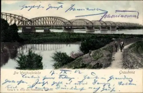 Ak Grudziądz Graudenz Westpreußen, Weichselbrücke