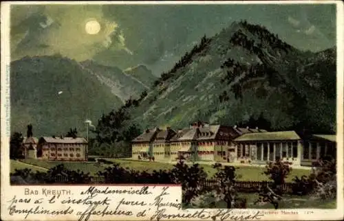 Mondschein Litho Kreuth am Tegernsee Oberbayern, Bad bei Nacht, Berge