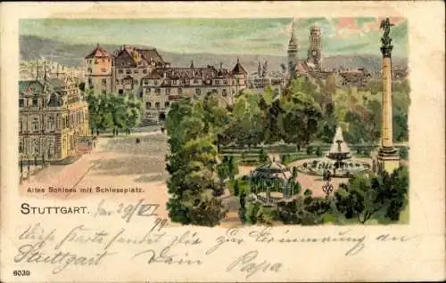 Litho Stuttgart in Baden Württemberg, Altes Schloss, Schlossplatz