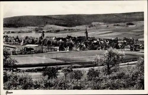 Ak Ebern in Oberfranken, Panorama, Glockenturm, Felder