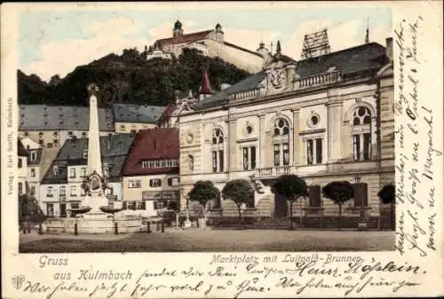 Ak Kulmbach in Oberfranken, Marktplatz, Luitpold-Brunnen