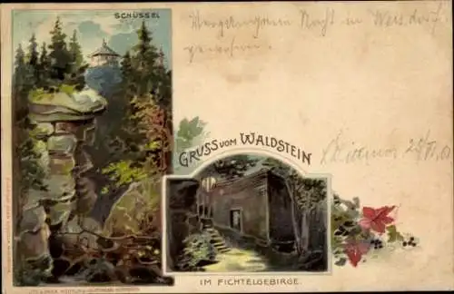 Litho Zell im Kreis Hof Oberfranken, Waldstein, Schüssel