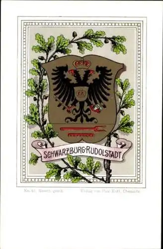 Wappen Litho Schwarzburg Rudolstadt, Paul Kohl Chemnitz No. 43