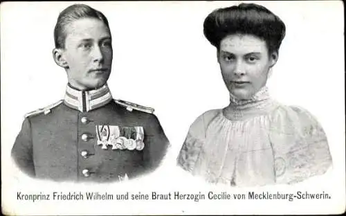 Ak Kronprinz Wilhelm von Preußen, Kronprinzessin Cecilie, Herzogin von Mecklenburg Schwerin