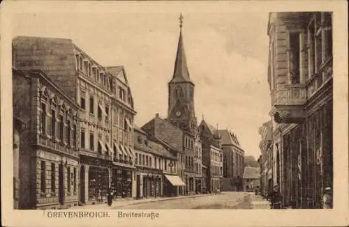 Ak Grevenbroich am Niederrhein, Breitestraße, Geschäfte, Kirchturm