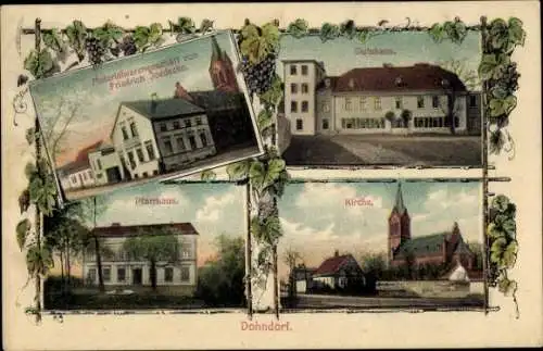 Ak Dohndorf Köthen in Anhalt, Gutshaus, Materialwarenhandlung, Pfarrhaus, Kirche