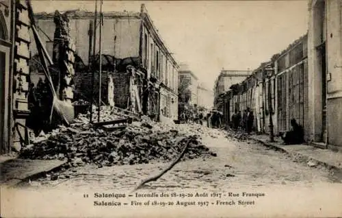 Ak Saloniki Thessaloniki Griechenland, Brand der Stadt 1917, Rue Franque