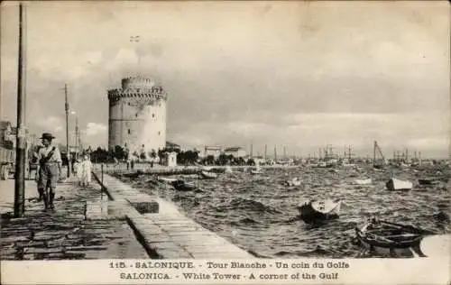 Ak Thessaloniki Griechenland, Weißer Turm, Hafen