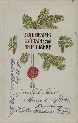 Präge Ak Glückwunsch Neujahr, Glücksklee, Tannenzweige