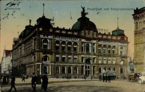 Ak Hannover in Niedersachsen, Hauptpost, Telegraphenamt, Straßenbahn