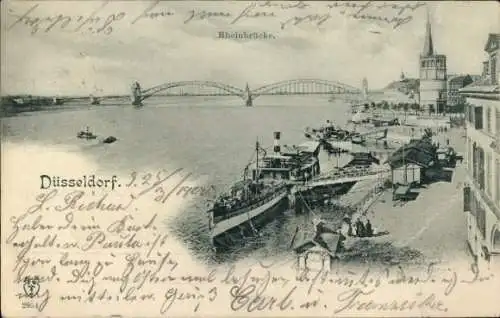 Ak Düsseldorf am Rhein, Rheinbrücke, Dampfer