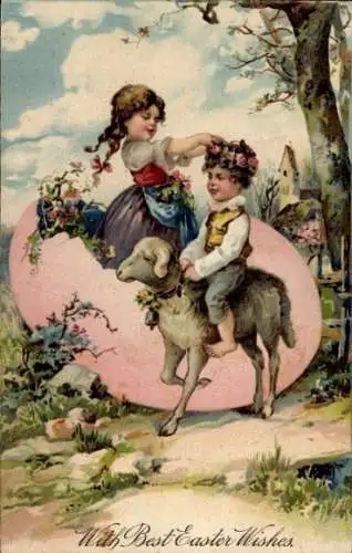 Ak Glückwunsch Ostern, Kinder, Lamm, Osterei