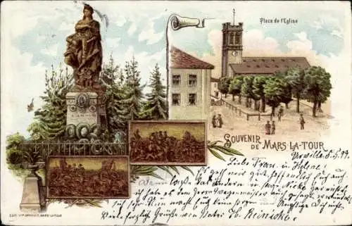 Litho Mars la Tour Lothringen Meurthe et Moselle, Place de l'Eglise, Denkmal