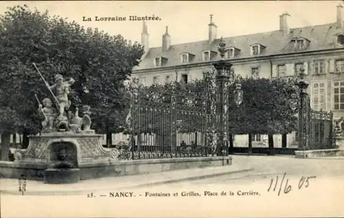 Ak Nancy Meurthe et Moselle, Fontaines et Grilles, Place de la Carriere