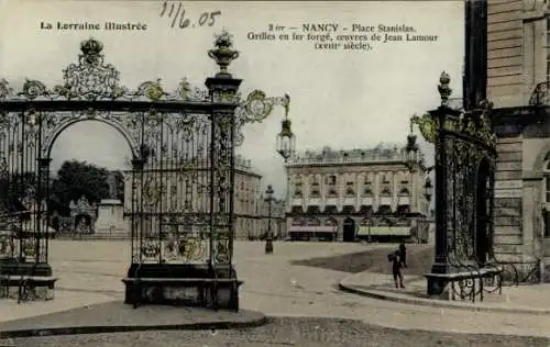 Ak Nancy Meurthe et Moselle, Place Stanislas, Grilles en fer forge, oeuvres de Jean Lamour