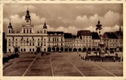 Ak České Budějovice Budweis Südböhmen, Marktplatz, Rathaus