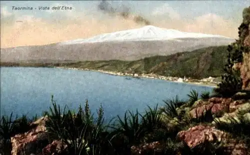 Ak Taormina Sicilia, Blick zum Etna