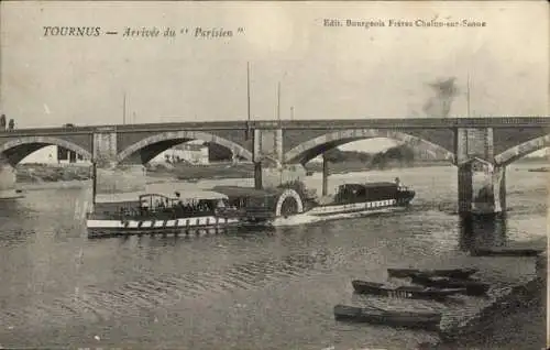 Ak Tournus Saône et Loire, Ankunft des Parisers, Brücke