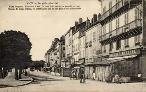 Ak Mâcon Saône-et-Loire, Quai Sud, Café Neptun