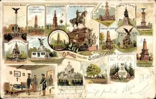 Litho Wœrth sur Sauer Woerth Wörth an der Sauer Elsass Bas Rhin, Schlachten-Denkmäler