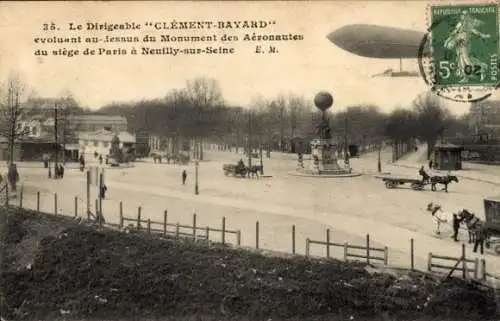 Ak Paris, Dirigéable Clément Bayard, Zeppelin im Flug über das Denkmal