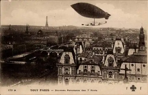 Ak Paris, Nouveau Panorama des 7 Ponts, Dirigéable, Sieben Brücken, Zeppelin