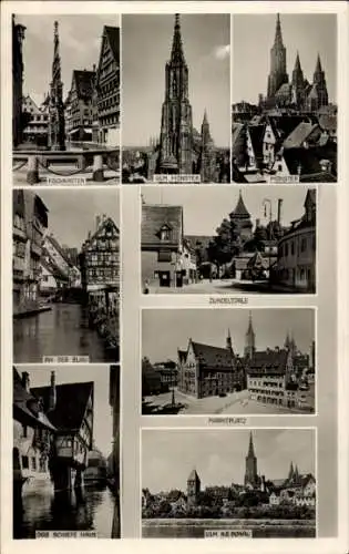 Ak Ulm an der Donau, Münster, An der Blau, das schiefe Haus, Marktplatz, Zundeltörle