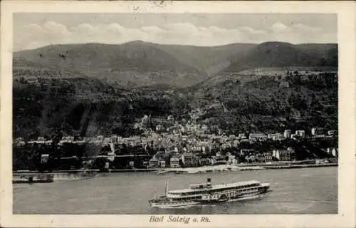 Ak Bad Salzig Boppard am Rhein, Panorama, Dampfer