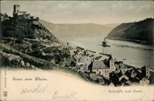 Ak Caub Kaub am Rhein, Gutenfels, Gesamtansicht, Burg