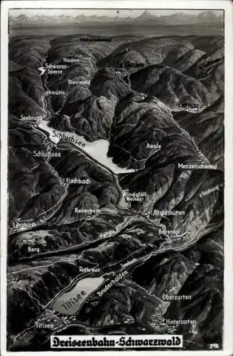 Ak Schluchsee im Schwarzwald, Titisee, Dreiseenbahn, Panoramakarte