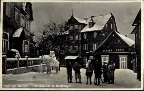 Ak Braunlage im Oberharz, Tom der Reimer, Schneebauten, Blauer Engel, Winter
