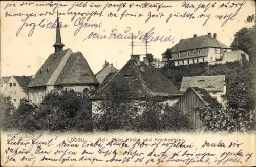 Ak Löbau in Sachsen, Heil. Geist-Kirche, Krankenhaus