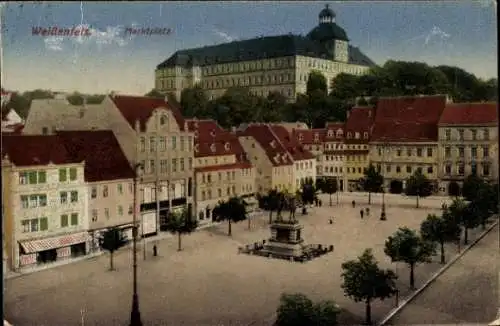 Ak Weißenfels im Burgenlandkreis, Marktplatz, Denkmal, Schloss