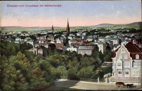 Ak Gießen an der Lahn Hessen, Panorama vom Corpshaus der Starkenburgia gesehen