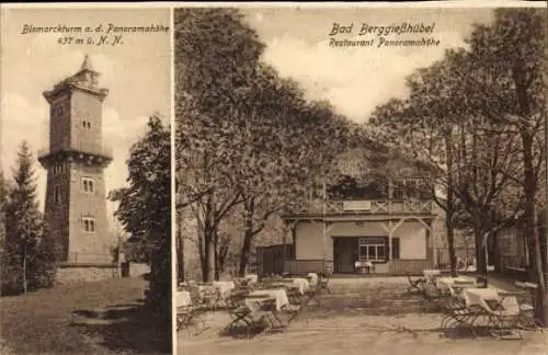 Ak Berggießhübel in Sachsen, Restaurant Panoramahöhe, Bismarckturm a. d. Panoramahöhe