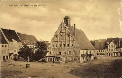 Ak Grimma in Sachsen, Marktplatz mit Rathaus