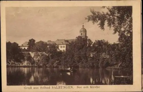 Ak Bad Salzungen in Thüringen, See mit Kirche