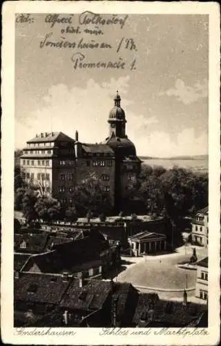 Ak Sondershausen im Kyffhäuserkreis Thüringen, Schloss mit Marktplatz