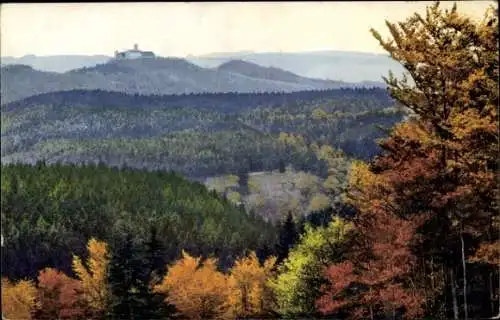 Ak Photochromie Nenke und Ostermaier 131 2554, Blick über den Thüringer Wald zur Wartburg, Herbst