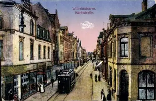 Ak Wilhelmshaven in Niedersachsen, Marktstraße, Straßenbahn