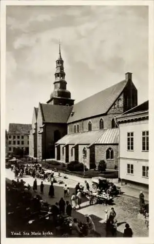 Ak Ystad Schweden, Sankt Maria Kirche, Markt