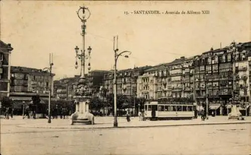 Ak Santander Kantabrien Spanien, Avenida de Alfonso XIII, Straßenbahn