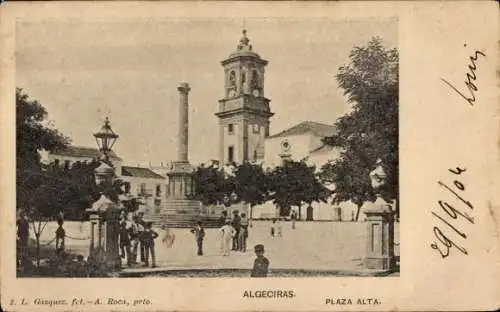 Ak Algeciras Andalusien, Kirchturm, Brunnen