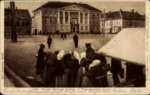 Ak Jelgava Mitau Lettland, Marktplatz, Hotel Kurland