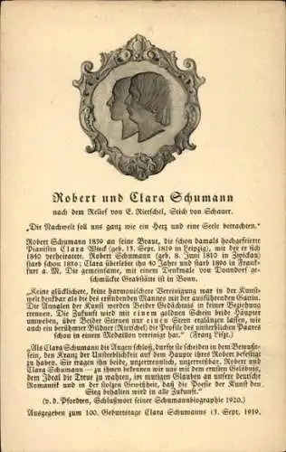 Ak Robert und Clara Schumann, Zitat, Nachtwelt soll uns ganz wie ein Herz und eine Seele betrachten