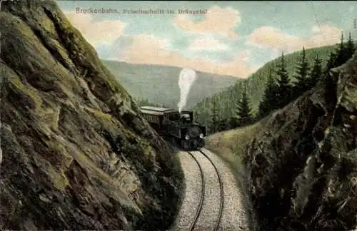Ak Hasserode Wernigerode im Harz, Drengetal, Drängetal, Felseinschnitt der Brockenbahn